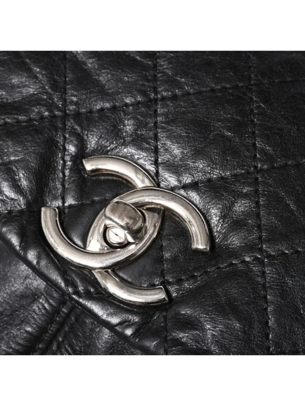 Chanel S Flap Chain Shoulder Bag CC Logo Calfskin Black Silver